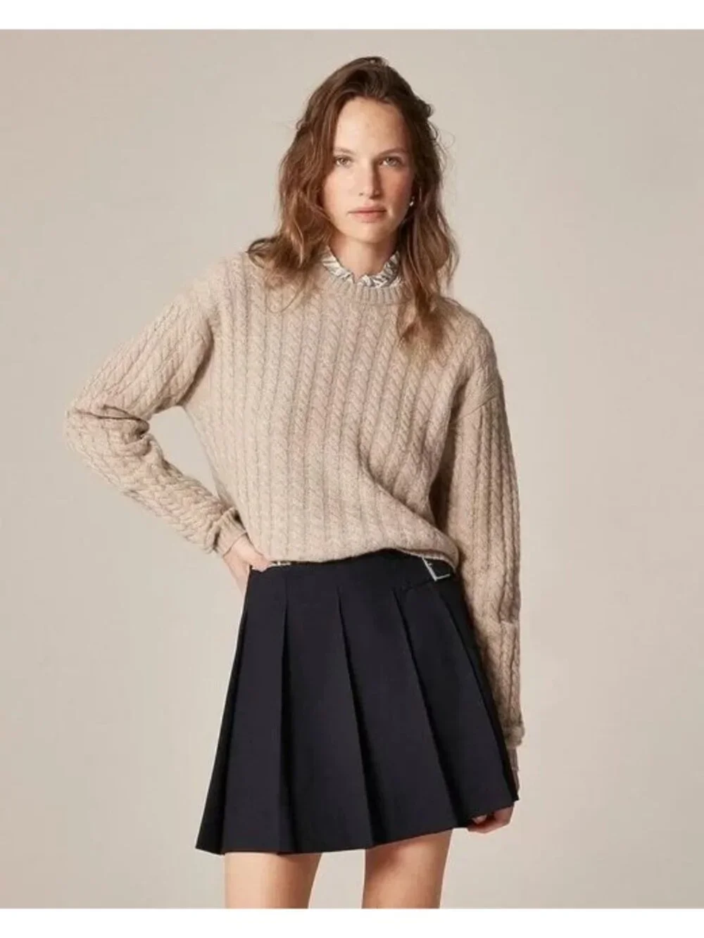 NWT J.Crew Perfect Cashmere Cable-knit Crewneck Sweater in Heather Stone S